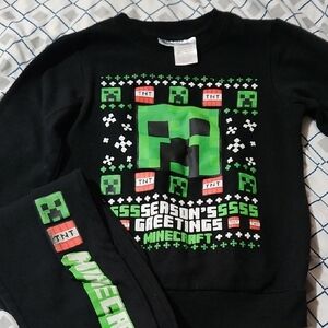 Minecraft Holiday Sweatshirt and Pants Set - Black and Green